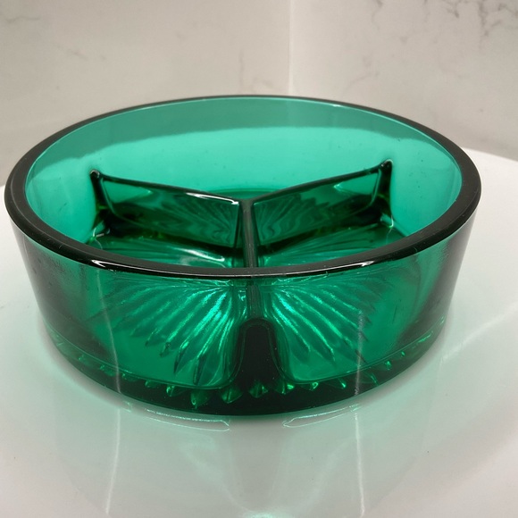Vintage Teal Green Glass Divided Dish Trinket Vanity Retro Starburst Relish - Picture 4 of 9